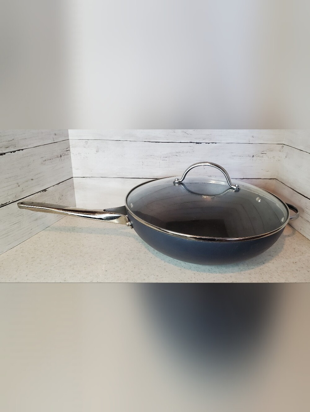Pampered Chef 12" 30cm Nonstick Wok Skillet Pan Glass Lid Dual Handle